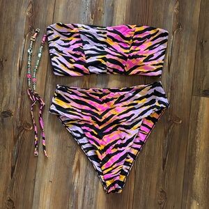 Beach Bunny London Bralette Bikini Top XL & Bottom L multicolored tiger print